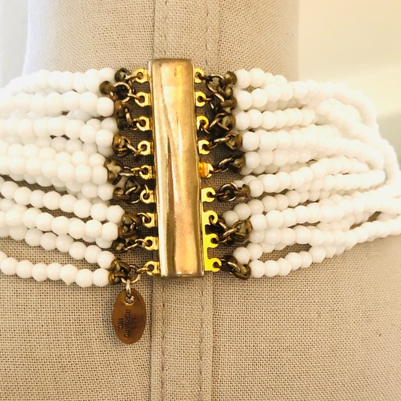 Vintage RARE Signed LES BERNARD White Runway Necklace - Picture 6 of 17